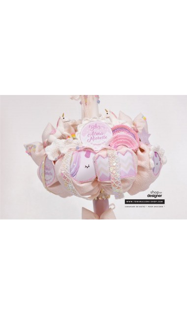 Lumanare de botez roz pentru fetite cu unicorni, 65x4cm, Baby Unicorn 15